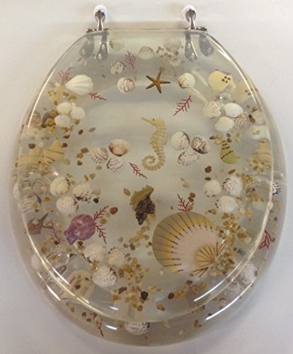 Elongated Clear Seashell And Seahorse Resin Toilet Seat Chrome Seashell And Seahorse Resin Toilet Seat