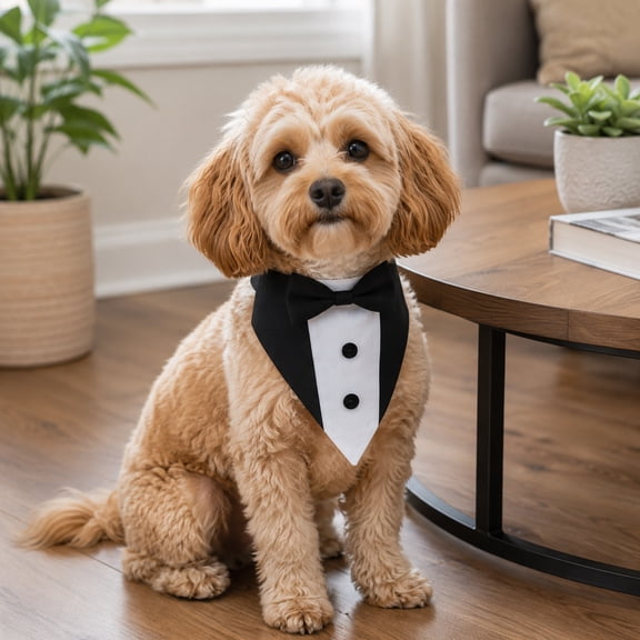 Dog Collar with Bow Tie, Tuxedo Style Black Dog Collar Bandana for Small Medium Large Dogs, Adjustable Quick Release Dog Collar for Wedding Party Birthday Events, 1 Pack