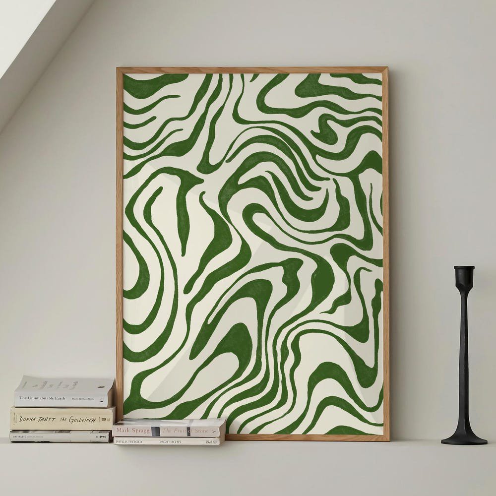 Green Abstract Line Art Print: Minimalist Wall Decor Home Decor Office Wall Art Living Room Decor Paper Poster Only