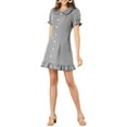 thumbnail image 2 of Allegra K Women's Ruffle Peter Pan Collar Casual Button up Checkered Dress, 2 of 6