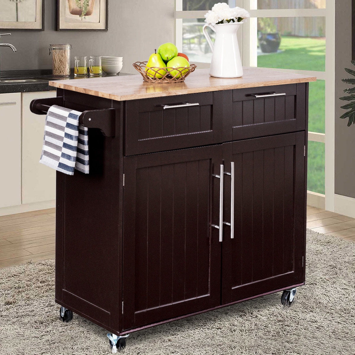 Costway Rolling Kitchen Cart Island Heavy Duty Storage ...