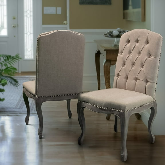 GDF Studio Drummond Linen Hardwood Dining Chairs (Set of 2), Beige