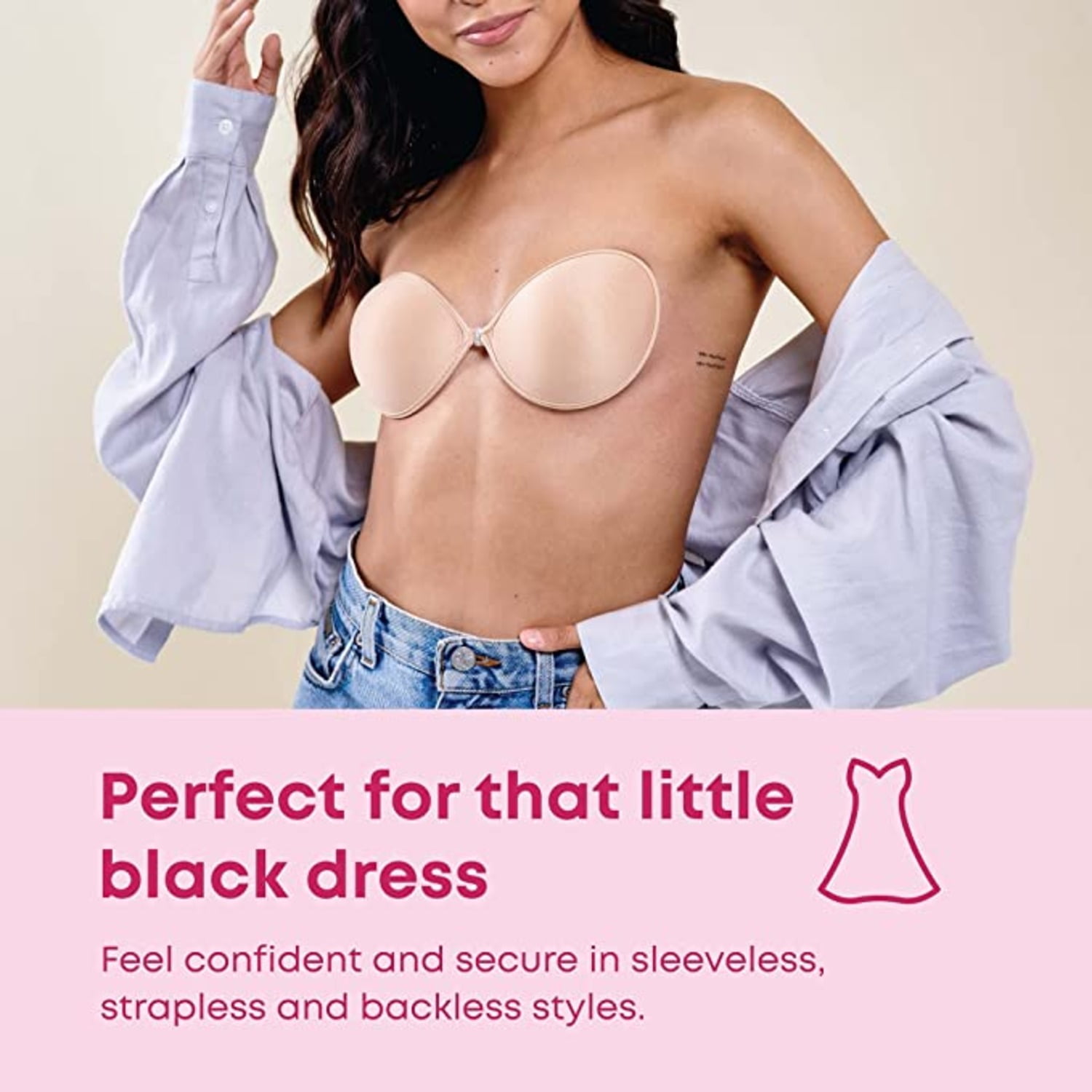 Risque Strapless Adhesive Bra - Backless with Reusable Silicone Nipple  Covers A-cup 32/70A 34/75A