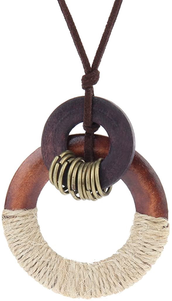 GelConnie Leather Cord Necklace With Wooden Pendant - Adjustable, Boho, Vintage Style For Women & Men