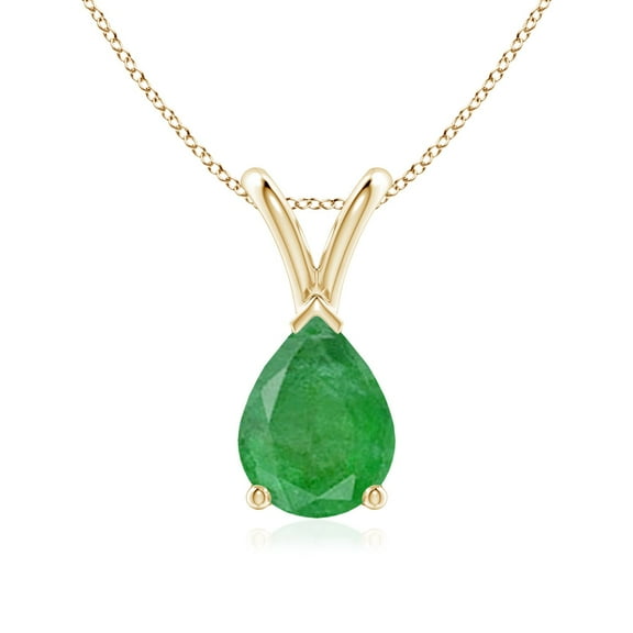 Angara Necklace - Natural Emerald Pendant Necklace for Women in 14K Yellow Gold - May Birthstone Jewelry | Emerald V-Bale Pendant Necklace