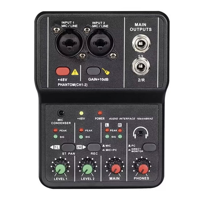 Tarjeta de sonido USB para grabación de computadora, transmisión en vivo principal, mezclador sin unidad, portátil, pequeño, mini mezclador de 2 vías, tarjeta de sonido