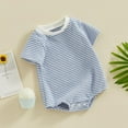 thumbnail image 3 of Newborn Cute Baby Boy Girl Striped Romper Waffle Short Sleeve Bubble Oversized Romper Kids Infant Boys Check Bodysuit Summer Onesie Clothes Fashion, 3 of 7