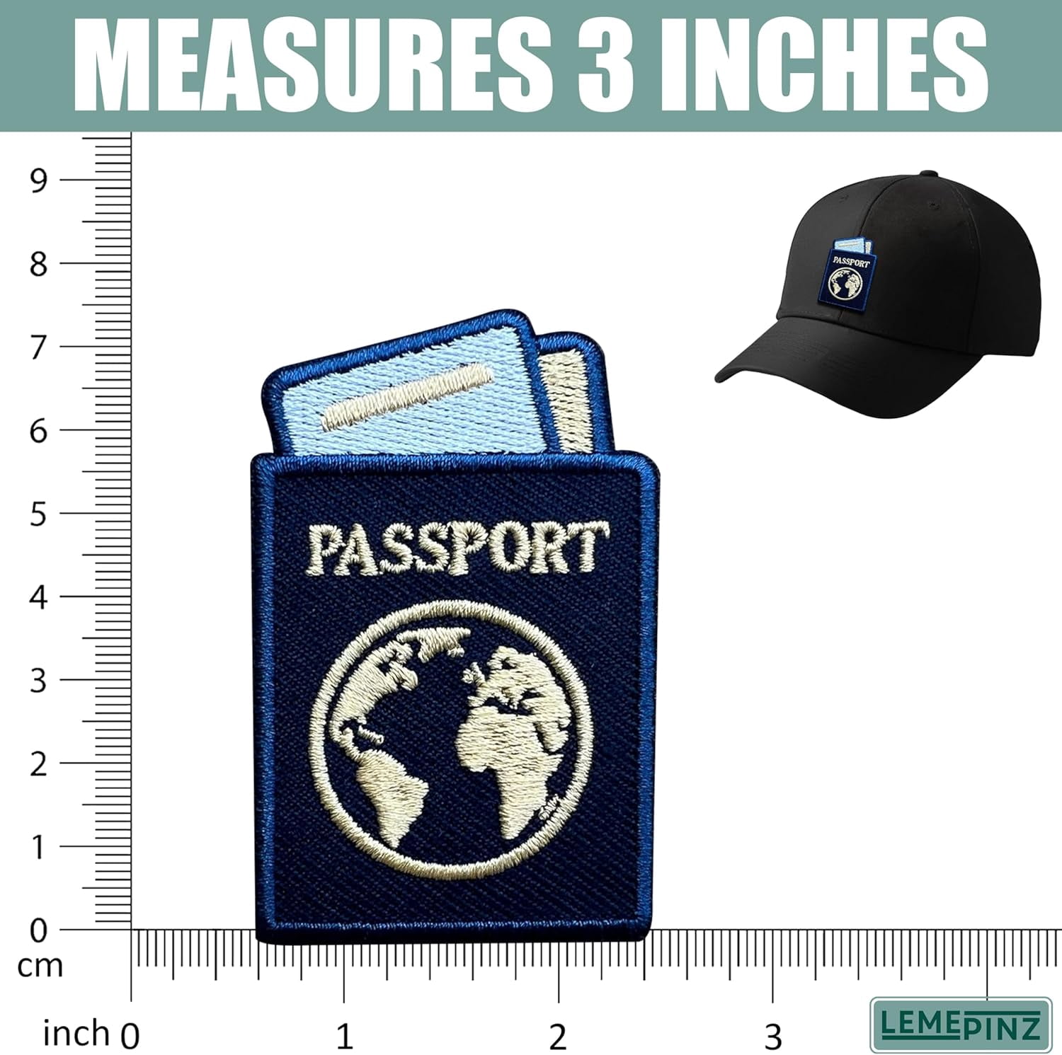 (Blue) Passport 3 Inches Embroidery Patch, Plane Travel World Iron On/Sew On Travel Embroidered Applique Patch, Fabric Patches for Clothes Backpacks Hats, Travel Lover DIY Accessories Gifts