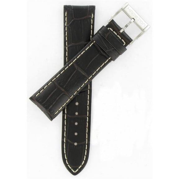 22mm, Genuine Hamilton Watchband , Dark Brown, Genuine Leather, Regular Length, Silver Tone Buckle  fits H32616533, H34616591, H346160, H326160   part# H600326100