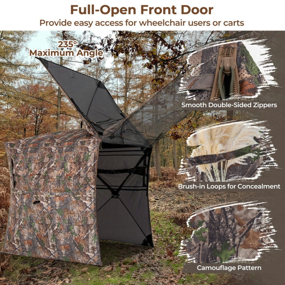 Spaco Hunting Blind 360 Degree One-Way See-Through Ground Blind for 2-3 Person, Camping Tent for Hiking Traveling