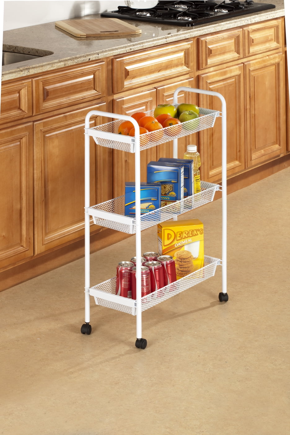 Kitchen Details Deluxe 3 Tier Storage Rolling Cart (21.4"W x 32.25" H x