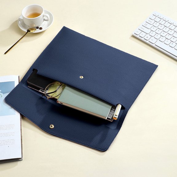 Leather Document Case Bag with Detachable Strap, Multi-Purpose Waterproof Storage Folder for Files and Bills, Elegant Envelope Pouch for A4 Papers, For Home Office and Commuting