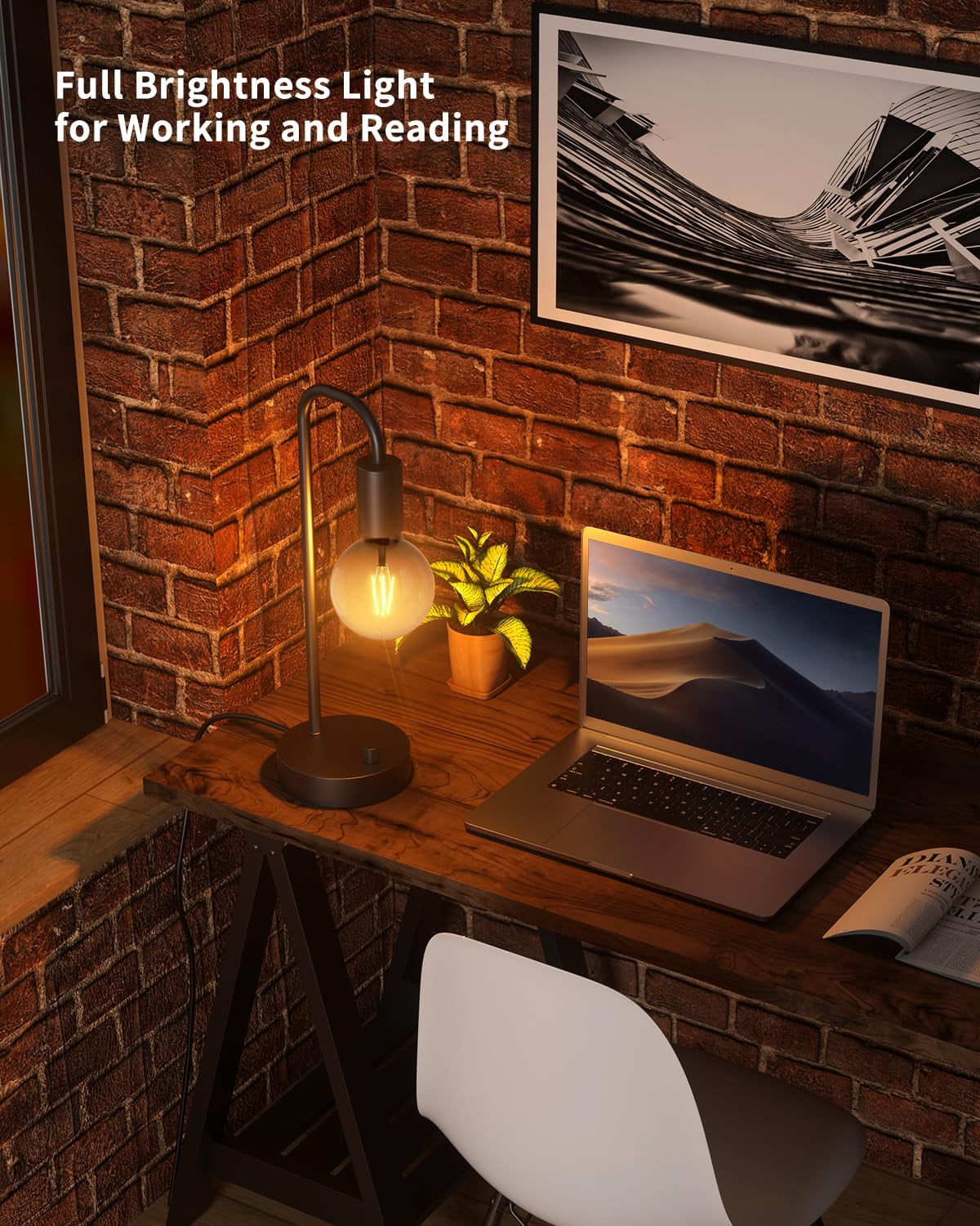 ONEWISH 15.75" Industrial Table Lamp Fully Dimmable Bedside Lamp with 2700K Bulb Nightstand Lamps for  Bedroom Dorm Office