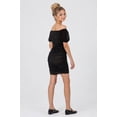 thumbnail image 3 of 2Bunnies Girls' 8-14Y Tween Teen Bodycon Ruched Party Dance Mini Dress On and Off Shoulder, 3 of 5