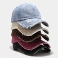 thumbnail image 4 of Washed Distressed Denim Baseball Cap for Men Women Vintage Retro Dad Hat with Frayed Edges and Holes, Soft Cotton Sun Protection Adjustable Trucker Cap for Everyday Casual Apparel Outdoor Gear, 4 of 4