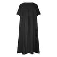 thumbnail image 2 of Daznico Women's Linen Blend Midi Dress Short Sleeve Round Neck Pocketed Loose Fit High Low Hem Casual Everyday Dress,3XL, 2 of 4