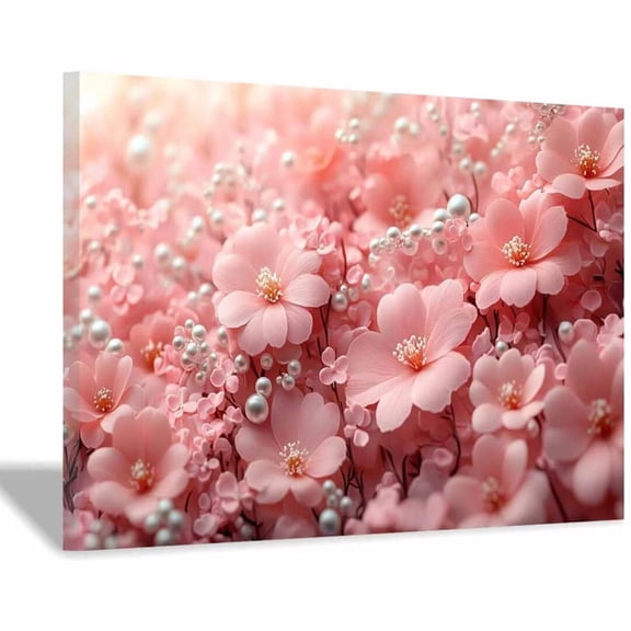 Mudket Framed Canvas Wall Art Ready to Hang, Blush Pink Floral Wall Art, Romantic Flower Decor, Pink Flower Wall Art for Bedroom Wedding Party Bathroom Living Room Decor - 12"L x 8"W