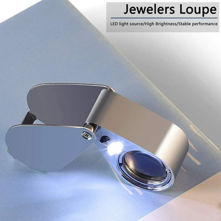 30X Full Metal Jewelry Loop Magnifier,Illuminated Pocket Folding Best  Magnifying Glass Jewelers Eye Loupe with LED Light(LED Currency  Detecting/Jewlers Identifying Type Lupe) 