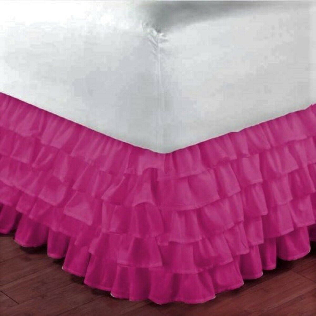 1 HOT PINK GYPSY SOLID MULTI RUFFLE DRESSING BED SKIRT WITH PLATFORM 20" DROP 