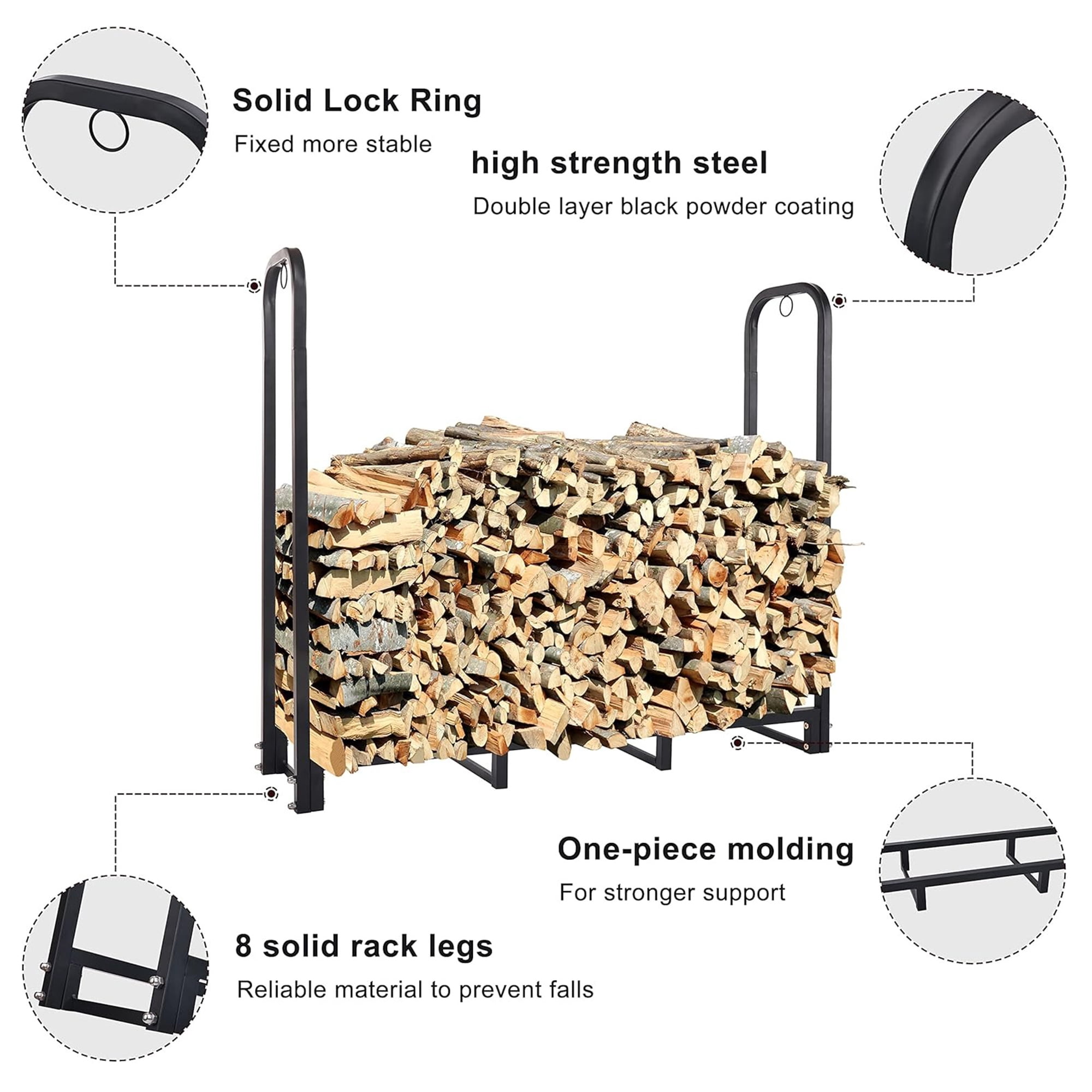 Elevon 4FT Firewood Rack, Heavy Duty Metal Log Holder for Indoor and Outdoor Fireplace, Wood Storage Stacker and Organizer