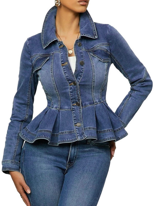Zdcdcd Women's Long Sleeve Casual Solid Color Denim Jackets Coats