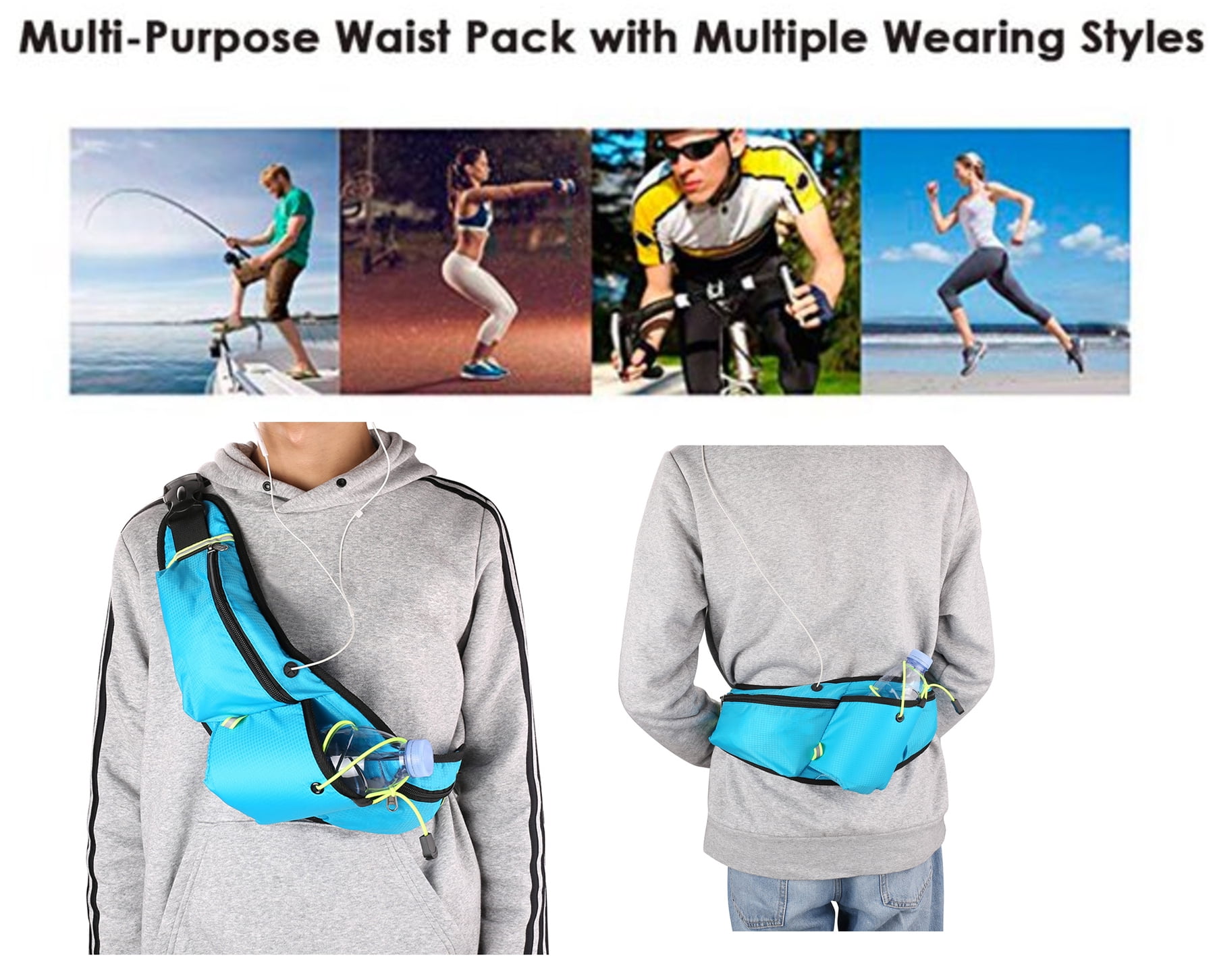 Sports Waist Pack Bag Running Belt Fanny Pack with Water Bottle Holder for Men Women Outdoors Walking Running, Fit 6.5 inch Smartphones