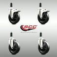 thumbnail image 2 of 5 Inch 316SS Soft Rubber Swivel 1-1/4 Inch Stem Caster Set 2 Lock Brake SCC, 2 of 2
