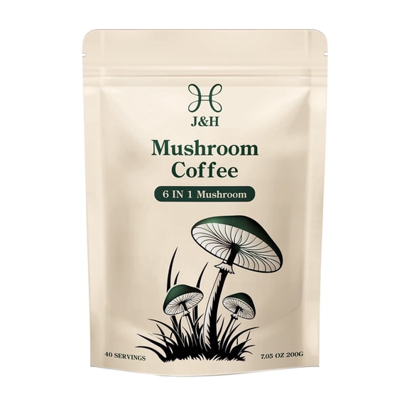 J&H 6-in-1 Mushroom Coffee Powder, Lion’s Mane, Chaga & Reishi Blend, 200g (40 Servings)