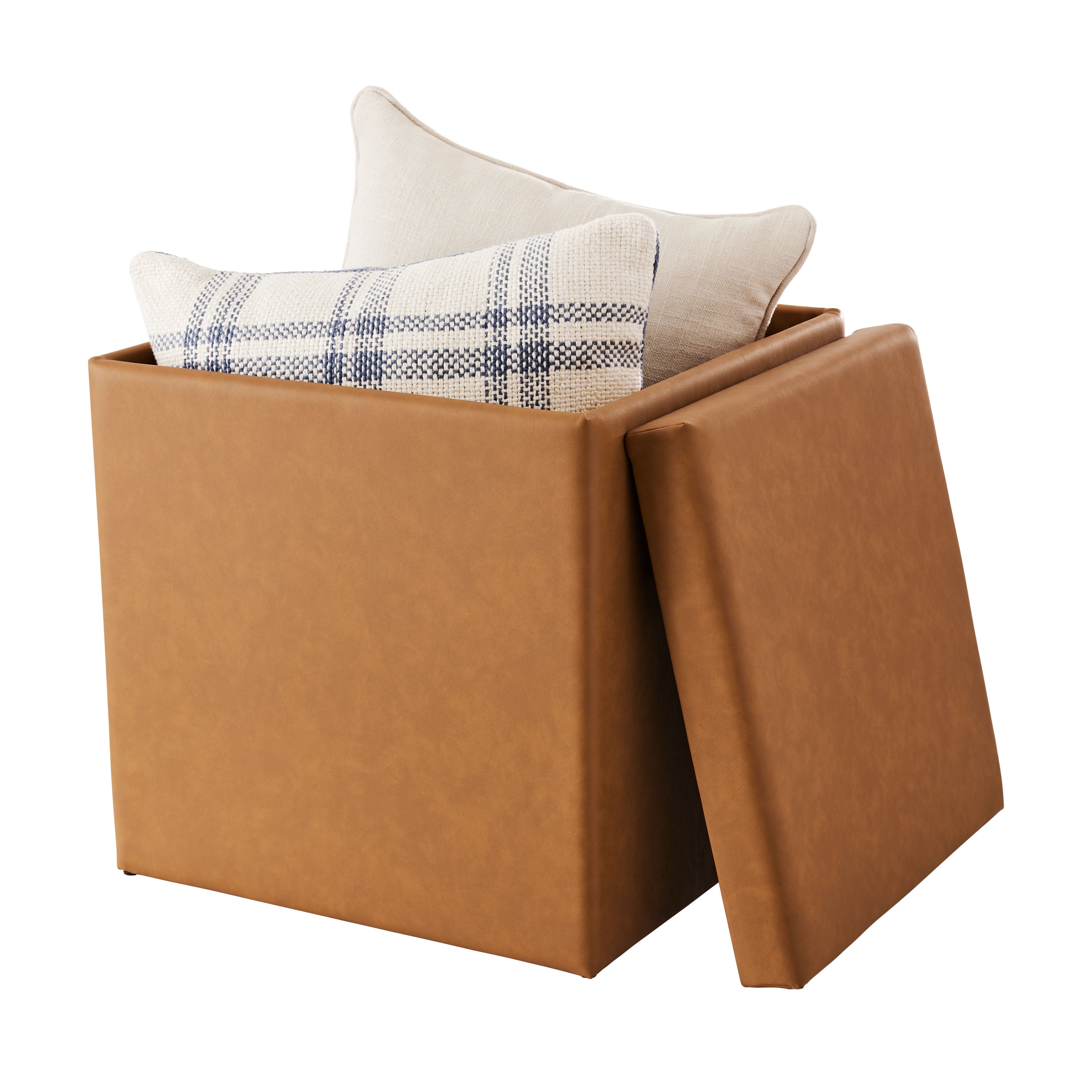 Mainstays Large Cube Storage Ottoman, 20 inch, Camel Faux Leather