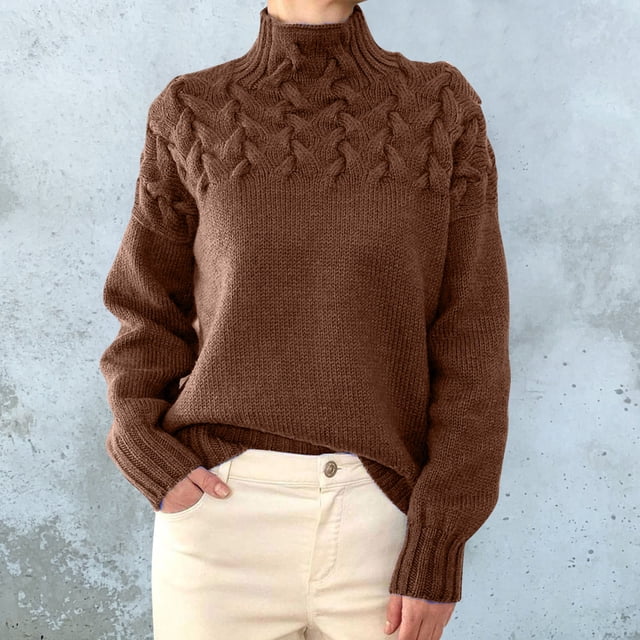 IMENGL Chandail à Col Roulé design Col Bénitier, Jaune m, Taille m-2TG