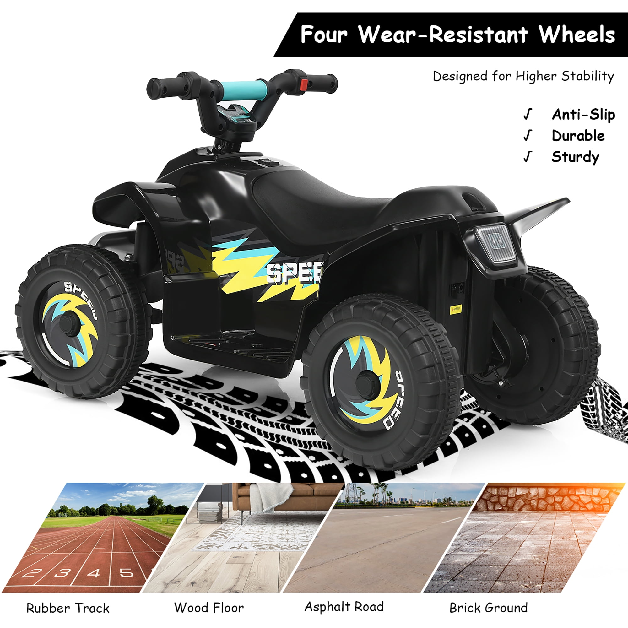 Costway 6V Kids Electric Quad ATV 4 Wheels Ride on Toy Toddlers Forward & Reverse Black