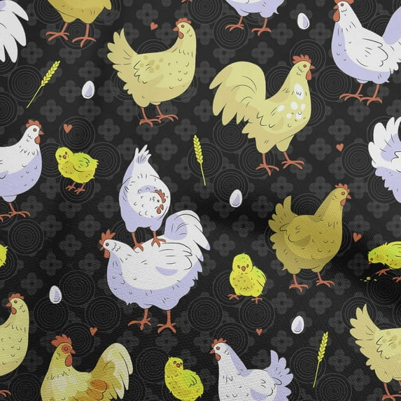 oneOone Cotton Jersey Black Fabric Hen Fabric For Sewing Printed Craft Fabric By The Yard 58 Inch Wide-9W