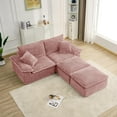 thumbnail image 4 of 81" Oversized Chaise Lounge Chair Indoor, Holaki Fluffy Corduroy Upholstered Springs Loveseat Sofa Bed with Ottoman & Pillows, Modern Comfy Cloud Sofas Couches for Living Room, Bedroom, Pink, 4 of 8