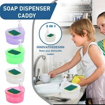 Soap Dispenser and Scrubber Holder Set, 2 in 1 Sink Dish Washing Soap Dispenser Compact 1000ml Dish and Plate Washing Soap Pump Dispenser, Clear Green