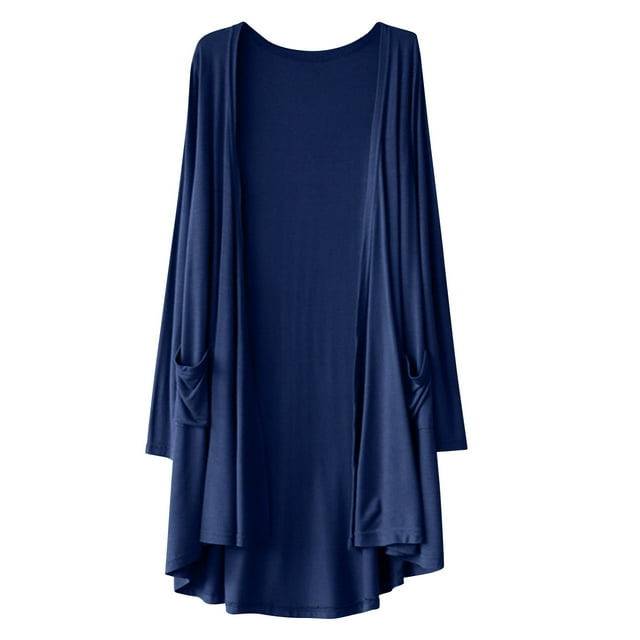 FAIWAD Womens Casual Spring Cardigans Solid Color Lightweight Long Sleeve Soft Open Front Coat with Pockets