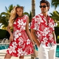 thumbnail image 2 of KUIFORTI Hawaii Matching Couple Outfits Mens Casual Shirts Hawaii Dress Men’s Hawaiian Red Hibiscus Floral Shirt 4-Way Stretch Lightweight Suitable for Everyday Casual Wear, 2 of 7