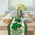 St Patrick Table Runner, Shamrock Black and Green Buffalo Plaid Coffee