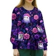 thumbnail image 4 of WTOBBY Women's Casual Long Sleeve Single Breasted Halloween Printed Nurse Uniform Top for Workwear - Comfortable Medical Apparel with Button Front Closure and Daily Use,Purple 5XL, 4 of 4