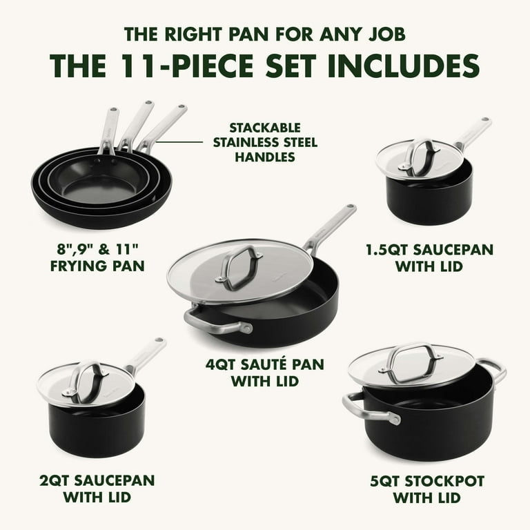 GreenPan Omega Hard Anodized Advanced Healthy Ceramic Nonstick, 8 9.5 and  11 3 Piece Frying Pan Skillet Set, Anti-Warping Induction Base