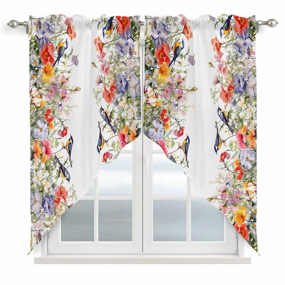 Vintage Flowers Kitchen Window Curtains, Swag Curtains Valance for Bedroom Living Room Bathroom, Spring Floral Botanical Pastoral Rod Pocket Window Treatment Curtain Block Drapes 2 Panels 28"x36"