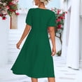 thumbnail image 4 of Green V-Neck Twist Knot Dress with Short Puff Sleeves - Loose Casual Style for Everyday Wear, Size XL, 4 of 6