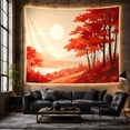 thumbnail image 6 of Tall Orange Trees in a Hazy Mountain Valley with Water, Dreamy Illustration for Nature Lovers, Scenic Autumn Wall Art, Housewarming Gift, Tapestry Wall Hanging for Living Room and Bedroom, 6 of 7