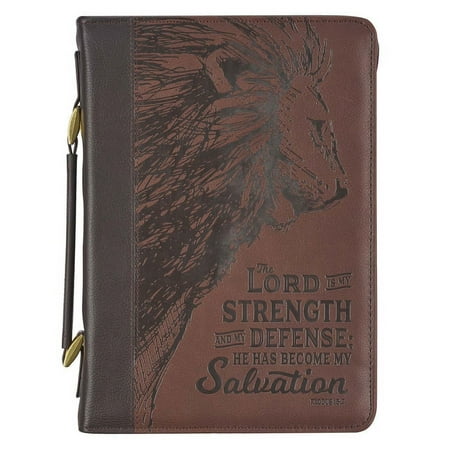 UPC: 1220000136533 | Christian Art Gifts Lord is My Strength w/Lion Exodus 15:2 Faux Leather Classic Bible Cover Case  Brown  Large