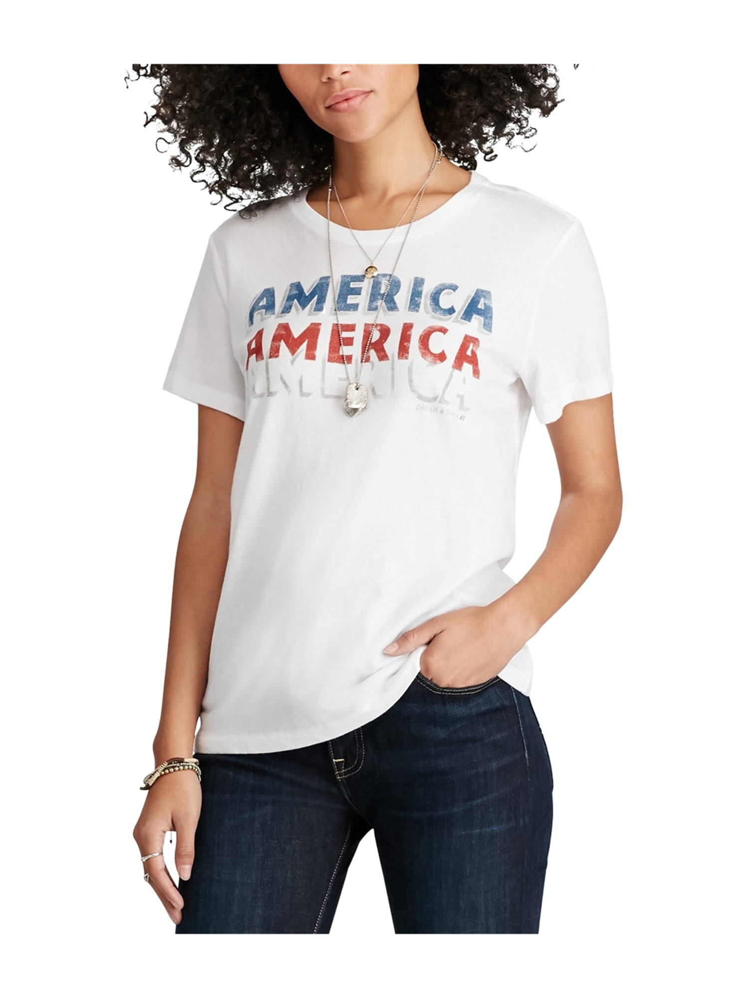 red white and blue graphic tee