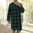 thumbnail image 2 of Mens Big and Tall Plaid Flannel Nightshirt Long Sleeve Nightgown Soft Loose Lightweight Henley Sleep Shirt Green XL, 2 of 8