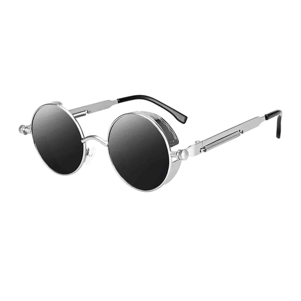 Gafas de sol redondas góticas Steampunk Gafas de lentes redondas Hombres Mujeres Gris plateado Gris-plata Hugo Gafas de sol retro