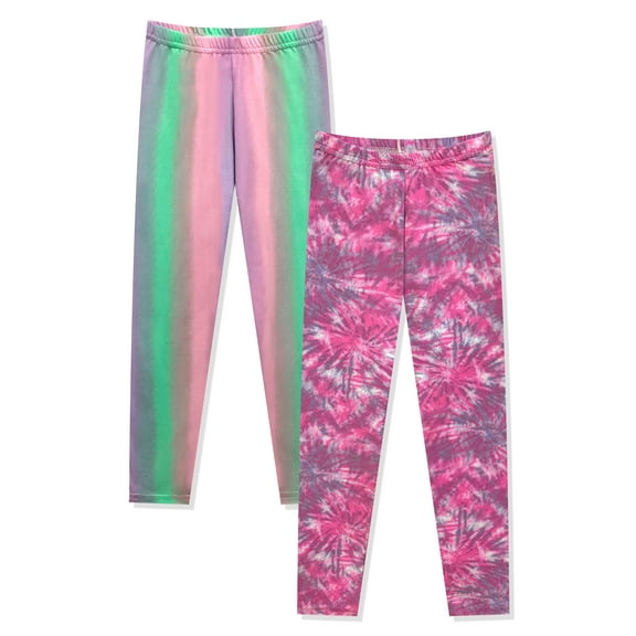 Prestigez Girls Cute Fashion Printed Stretchy Tie Dye Leggings Yoga Pants Pack of 2, Pink Blue/Purple, Pastel/Hot Pink, Size: 3T