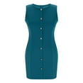 thumbnail image 6 of Young Adult Dresses Fashion Women Solid Color Sleeveless Round Neck Button Work Short Dress S-2XL Gift for Her, 6 of 8