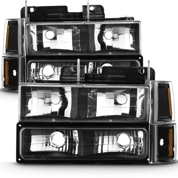 AKKON - For 94-99 GMC Full Size Pickup Truck Suburban Sierra Black Bezel Headlights w/Corner   Bumper Signal Lamps