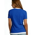 thumbnail image 5 of VJGBEGW Women's Fashion Fake Two-Piece Henley Neck Short Sleeve T-Shirt Casual Loose Fit Basic Tee Top Breathable Cotton Blend Shirt Blue XL, 5 of 6